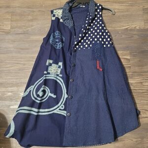 Mao Mam 100% cotton dress Size M Button Up Embroidered